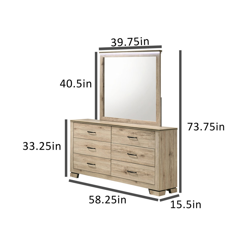 Commode double rustique avec miroir DEL, Chêne