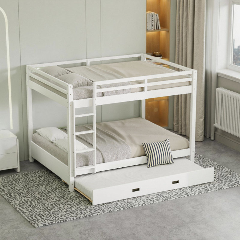 Queen Size Bunk Bed With Trundle, White