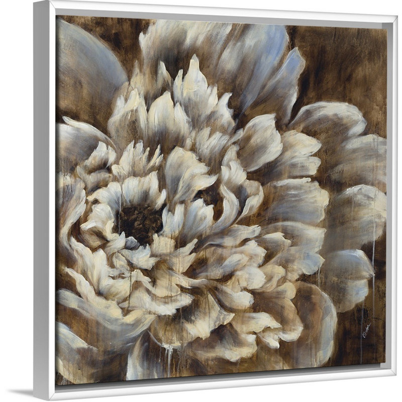 « open fleur ii », peinture sur toile, H 25,7 po x l 25,7 po x p 1,75 po, Cadre flottant blanc
