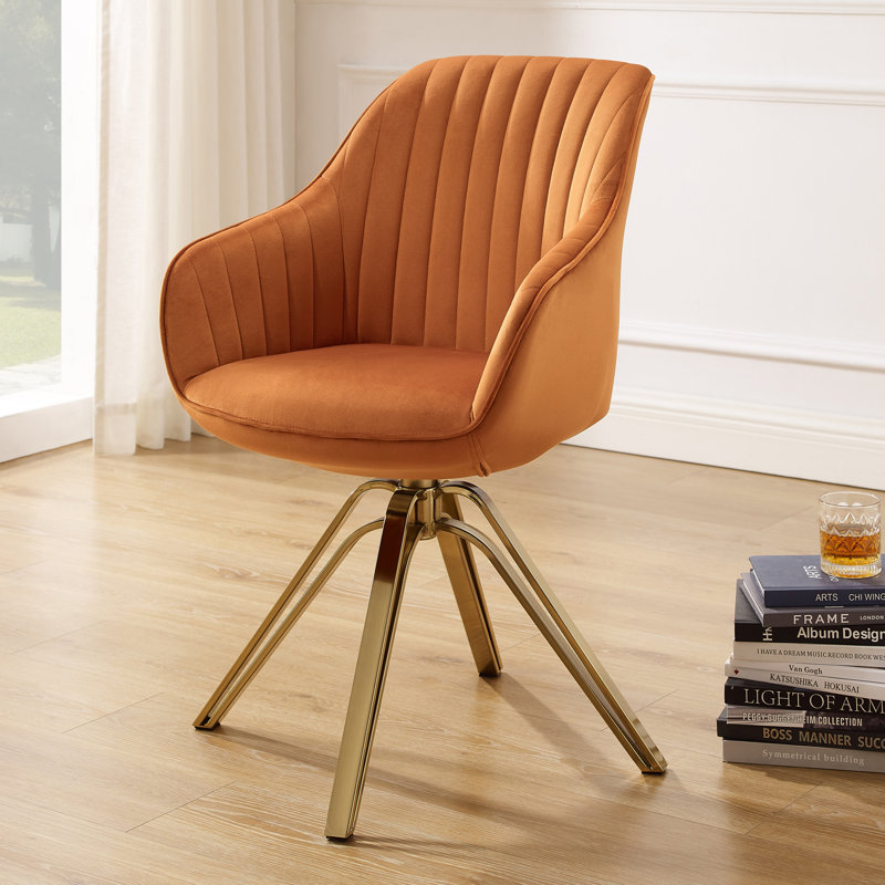 Velvet Swivel Accent Chair, Orange