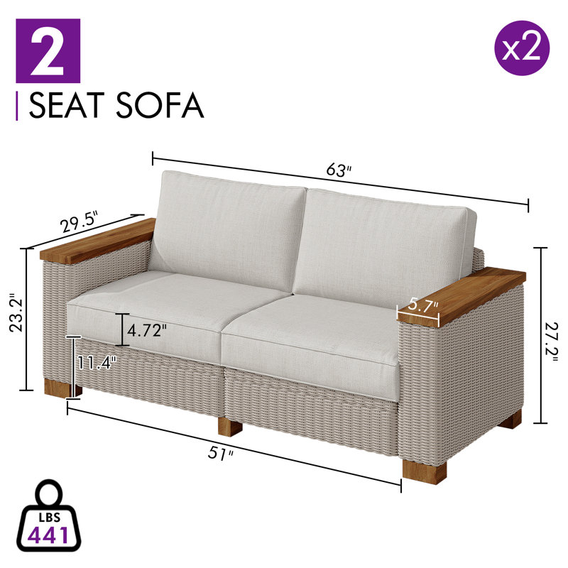 Leiny 63" Wide Outdoor Patio Sofa Set with Cushions