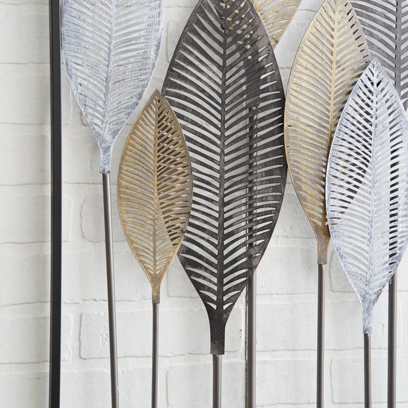 Metal Leaf Bronze Wall Decor with Black Frame, 37" H x 59" W x 1" D