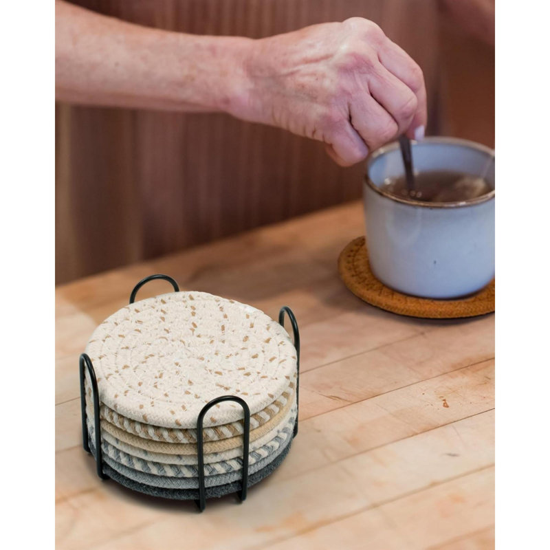 Ensemble de sous-verres avec support Sous-verres absorbants pour boissons Ensemble de sous-verres en coton avec sous-verres pour table basse