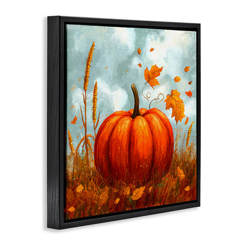 Cadre flottant citrouille et feuilles tombantes, design Creative Studio, Cadre flottant noir de jais, H 18 po x l 18 po