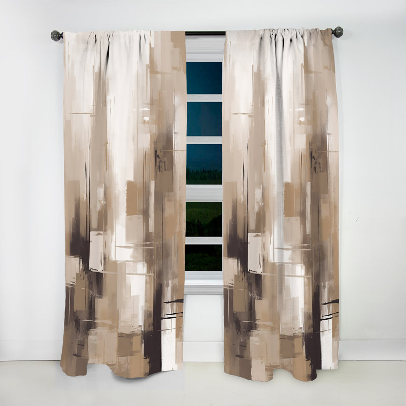 Duda cubism beige Synergy - Rideau abstrait - Velours obscurcissant - 1 panneau, L 52 po x L 84 po