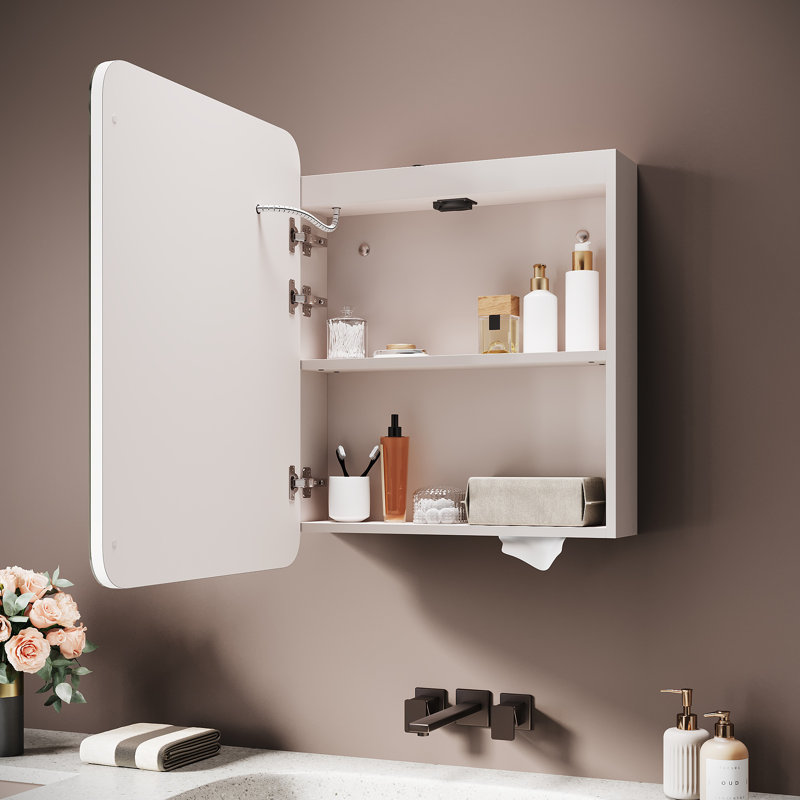 55mm W 70mm H Wall Mounted Optional Frameless Medicine Cabinet Mirror 1 Fixed