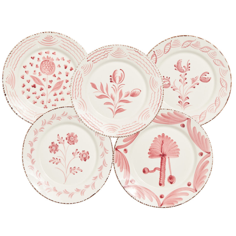 Ensemble de 10 assiettes plates Casa Nuno roses et blanches, motifs mixtes