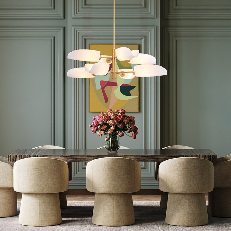 8-Light Glossy Leaf Glass Tiered Chandelier
