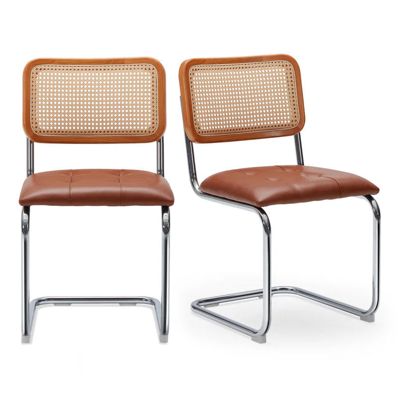 Faux Leather Upholstered  Cantilever Dining Chair with Chrome Legs, Brown