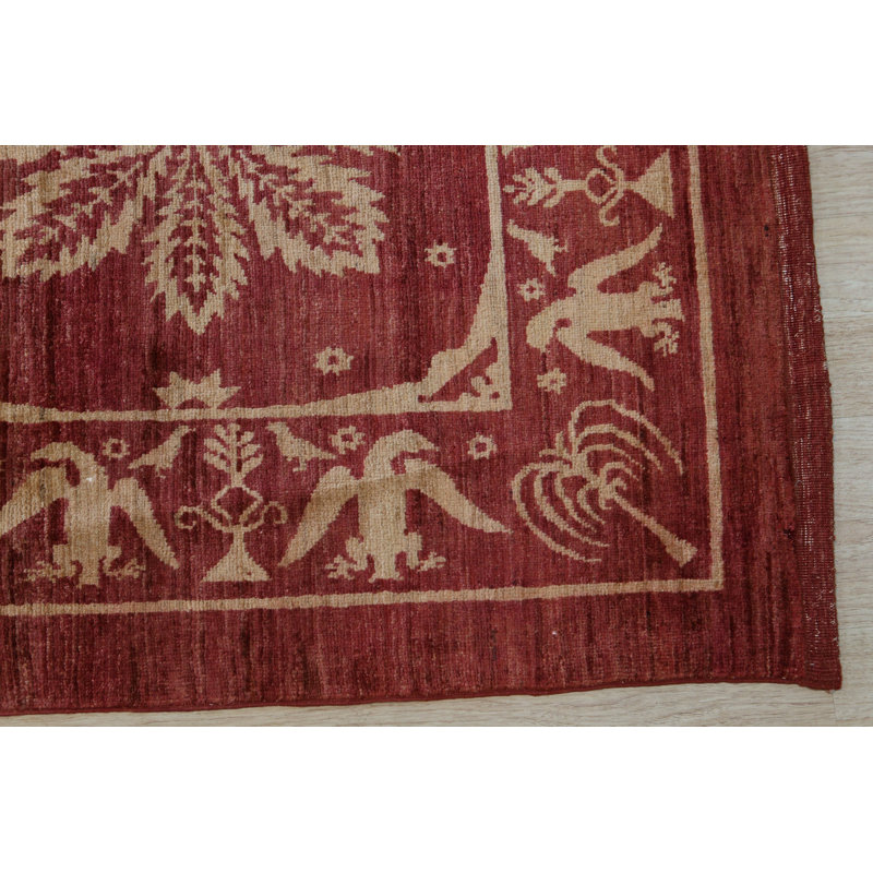 Tapis transitionnel rouge en laine noué à la main Amondre, Rectangle 8 pi x 10 pi