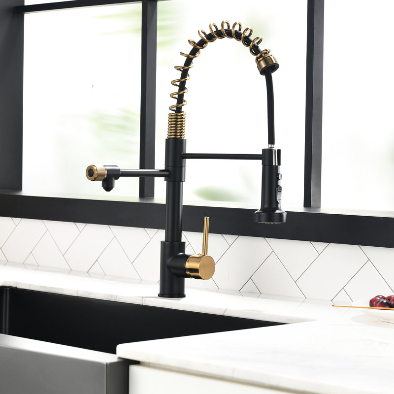 Black And Gold Kitchen Drinking Water Faucet - Purifier With Pull Down Filter Easy To Install Yourself Modern Tap In Color Elegant Appearance