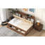 Lit de jour en bois avec tablettes de rangement rembourrées-417961225