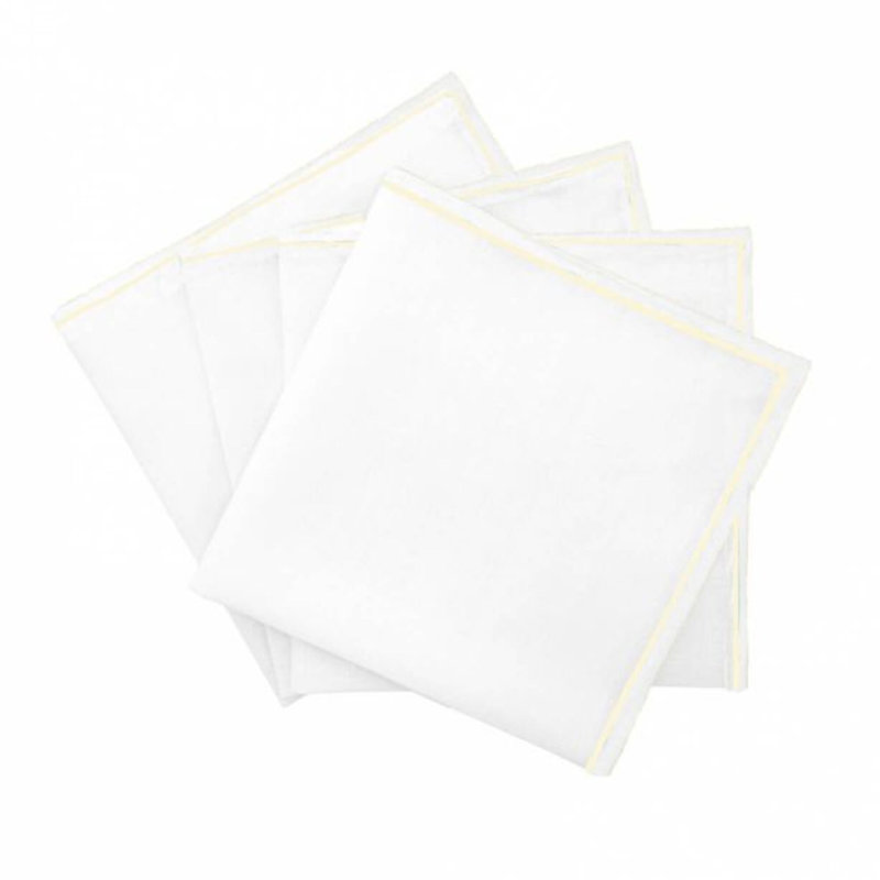 Single Embroidery Border Cotton Napkins (Set Of 4), 10" x 10", White/Ivory