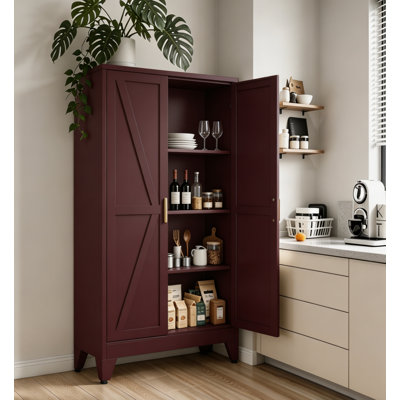 Grande armoire de rangement en métal 71 po avec 2 portes, 4 tablettes réglables et un espace de rangement indépendant (bleu)