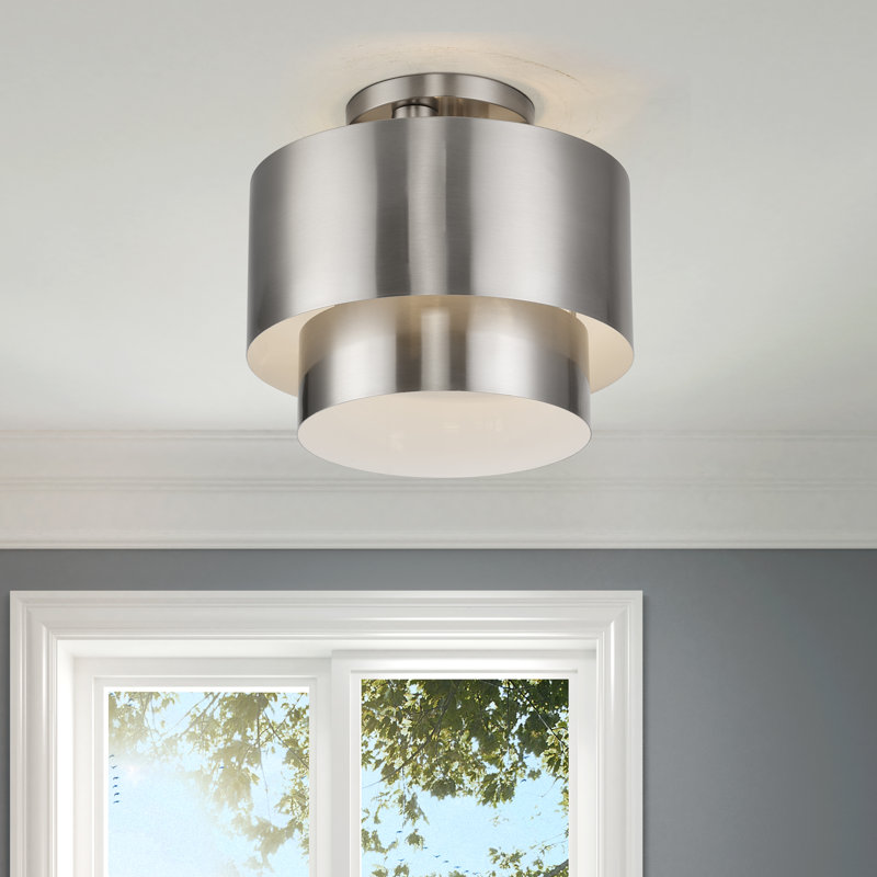 Plafonnier semi-encastré 2 lumières Acklin, Nickel brossé, Argent argent