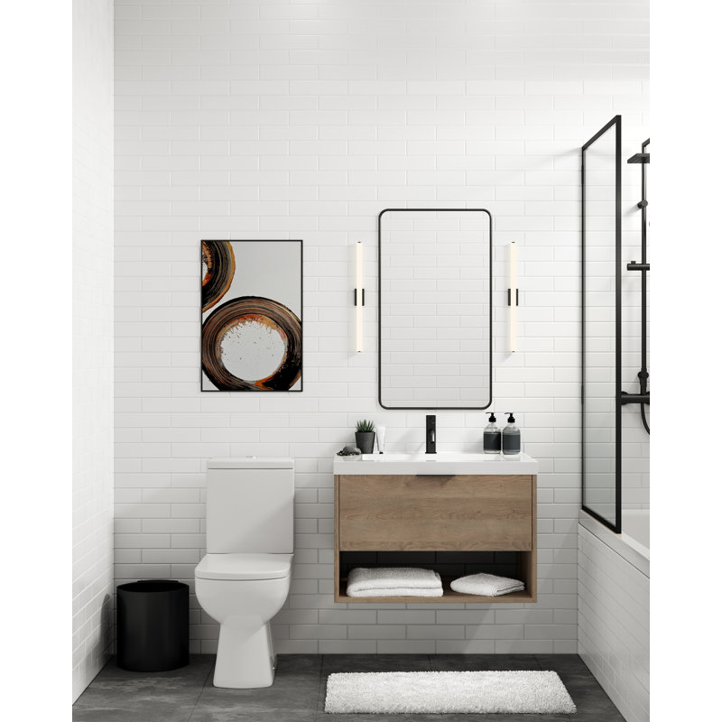 Modo 30" W Wall Mounted Single Bathroom Vanity, Glossy White/Single, Matte Black, White Acrylic