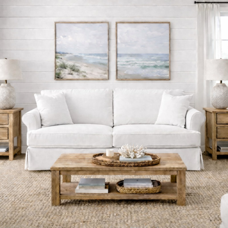 Amari 83" Slipcovered Sofa, Bayou Off White Canvas