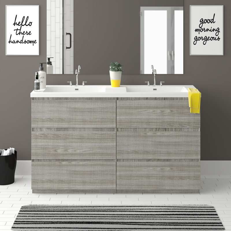 Ensemble de meuble-lavabo double 59 po Chelsei, Gris cendre très lustré