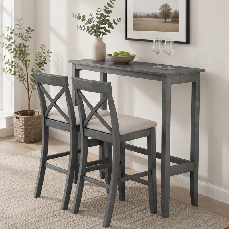Ensemble de salle à manger rectangulaire en bois de style campagnard de 122 cm (48 po) avec 2 chaises, idéal pour la cuisine, le coin repas et les petits espaces.
