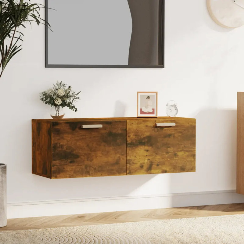 Latitude Run Wall Cabinet Engineered Wood, Smoked Oak, 35cm H x 100cm W x 36.5cm D