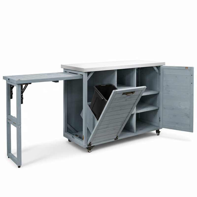 Îlot de cuisine extérieur avec table de barbecue pliable, Gris