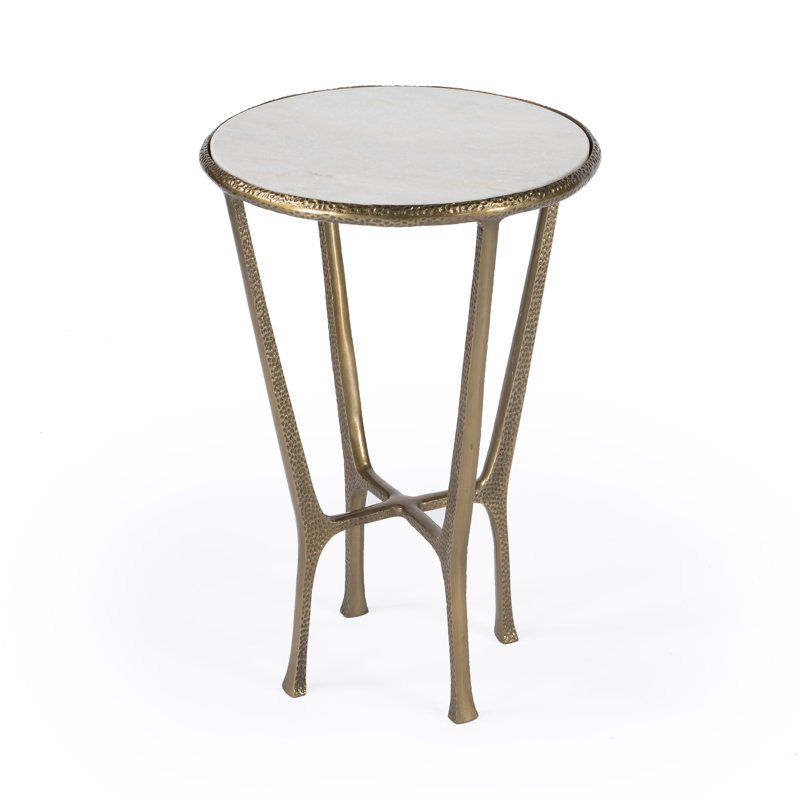 Flavio Metal & Stone Side Table, White