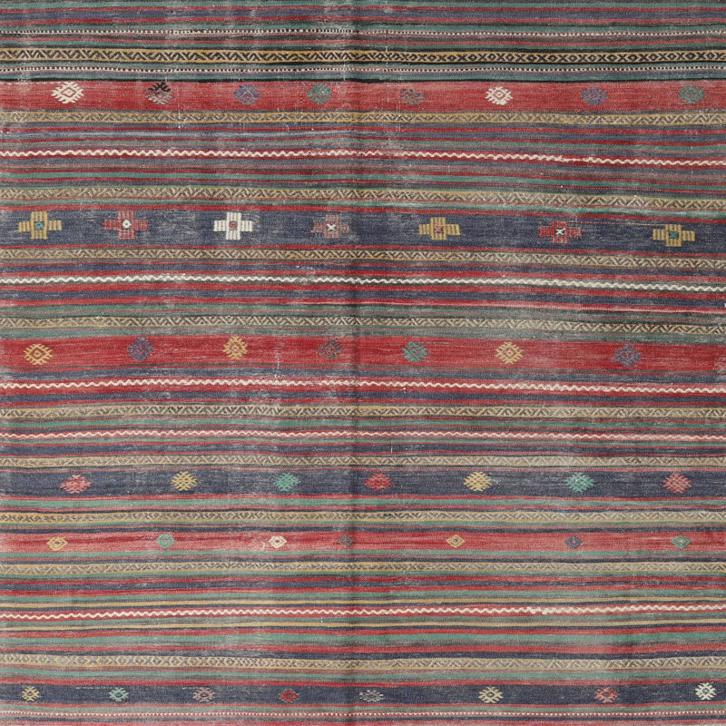 Tapis contemporain gris / rouge / olive, Carré 5 pi