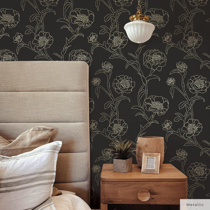 Marlee 33' L x 20.5" W Textured Peel and Stick Wallpaper Roll, Noir, 16.5" L x 20.5" W