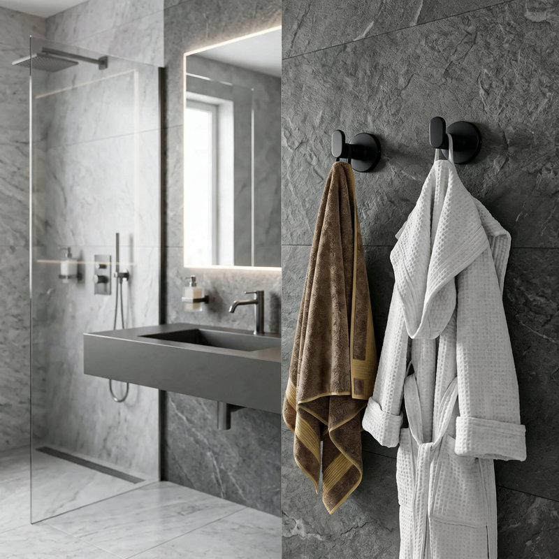 Crochet minimal pour serviettes de salle de bain, crochet mural simple en acier inoxydable pour robes, serviettes, vestes et sacs, noir mat