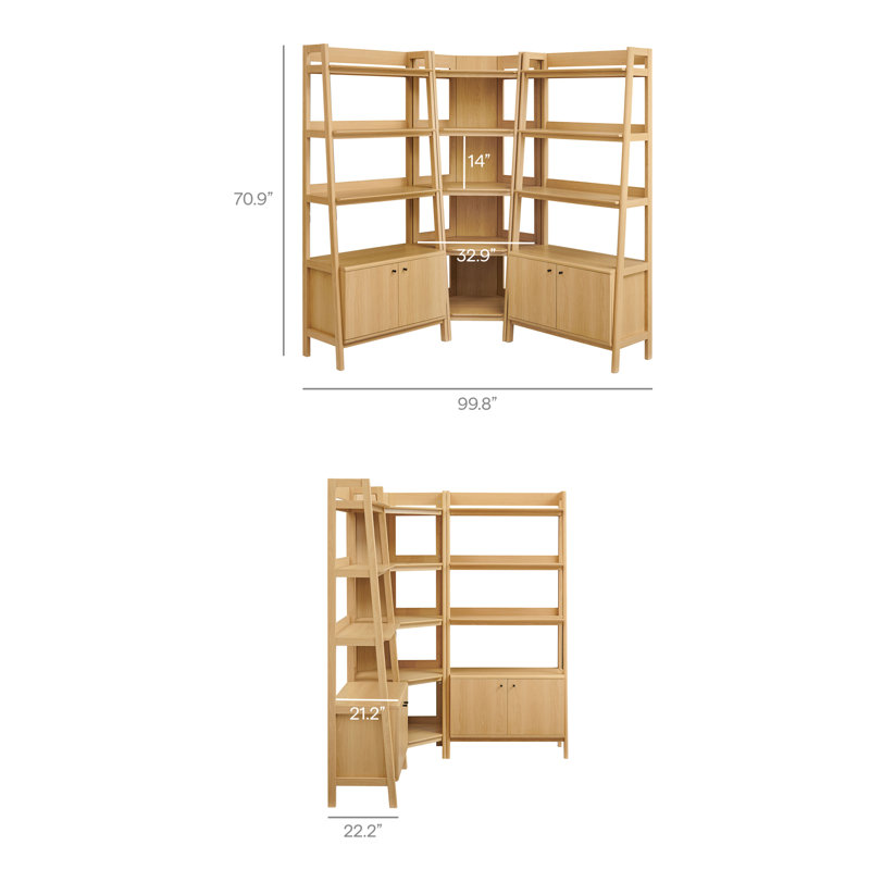 Ensemble de bibliothèque d'angle 3 pièces Billups, Chêne