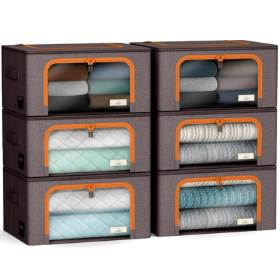 Sorbus Fabric Storage Bins: Stackable, Foldable Organizer Bags, with Clear Window (Set of 6), Brown