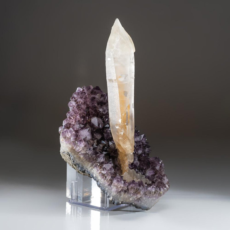 Natural Calcite on Amethyst Cluster