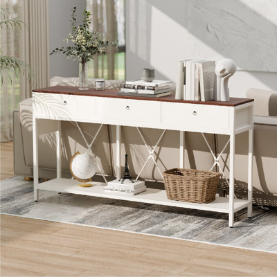 Entryway Table With Outlets And USB Ports,Console Table With 3 Drawers,Display Shelf,Sofa Table Narrow Long With Storage Shelves For Entryway, Living Room, Hallway.