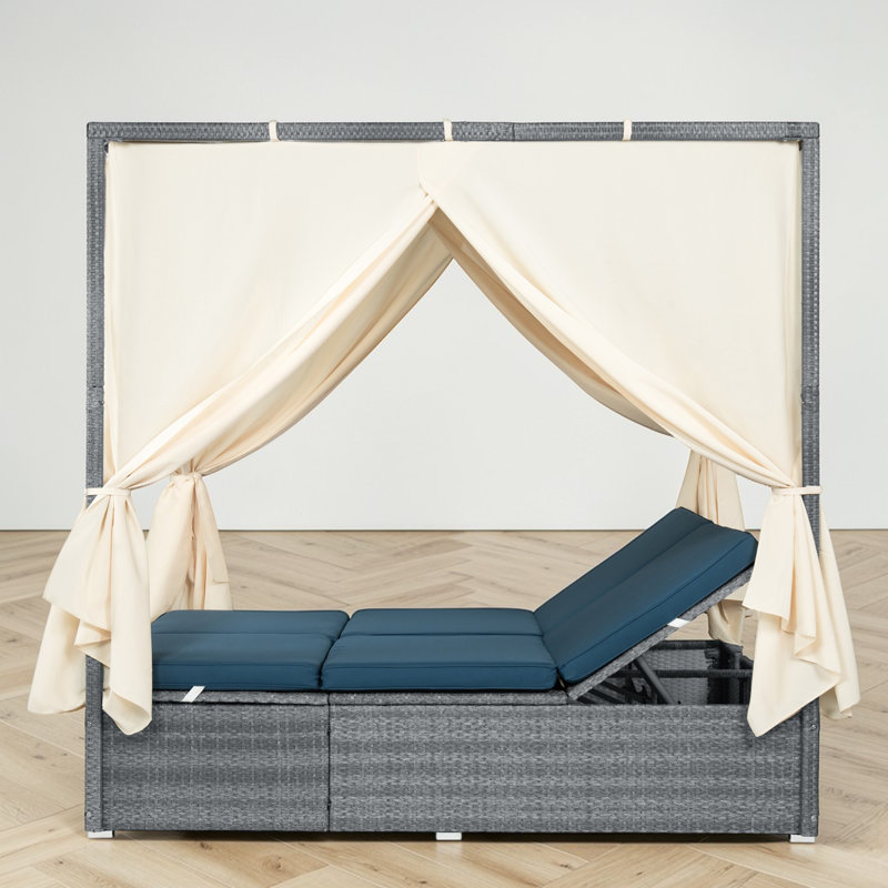 57.62" Wicker Outdoor Patio Daybed, Dark Blue