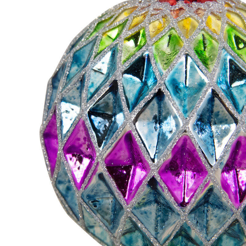 Ornement boule de Noël en verre arlequin de 3,75 po aux couleurs vives à 2 finitions
