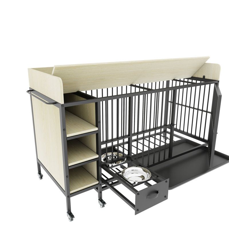 Cage pour animaux avec alimentation et main courante - Cadre en fer