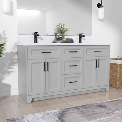 Bathroom Vanity Base Solid Wood 60'' Double Bathroom Vanity Base Only