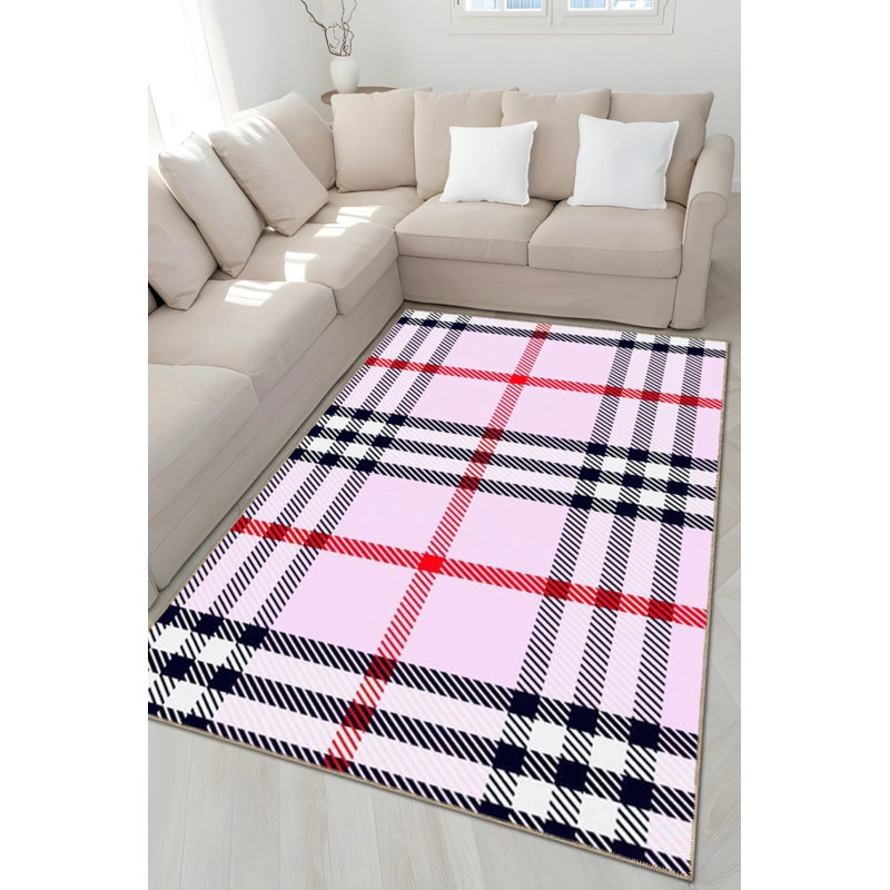 Tapis décoratif moderne à pois écossais à motif écossais à rayures, Rectangle 5 pi x 9 pi 11 po