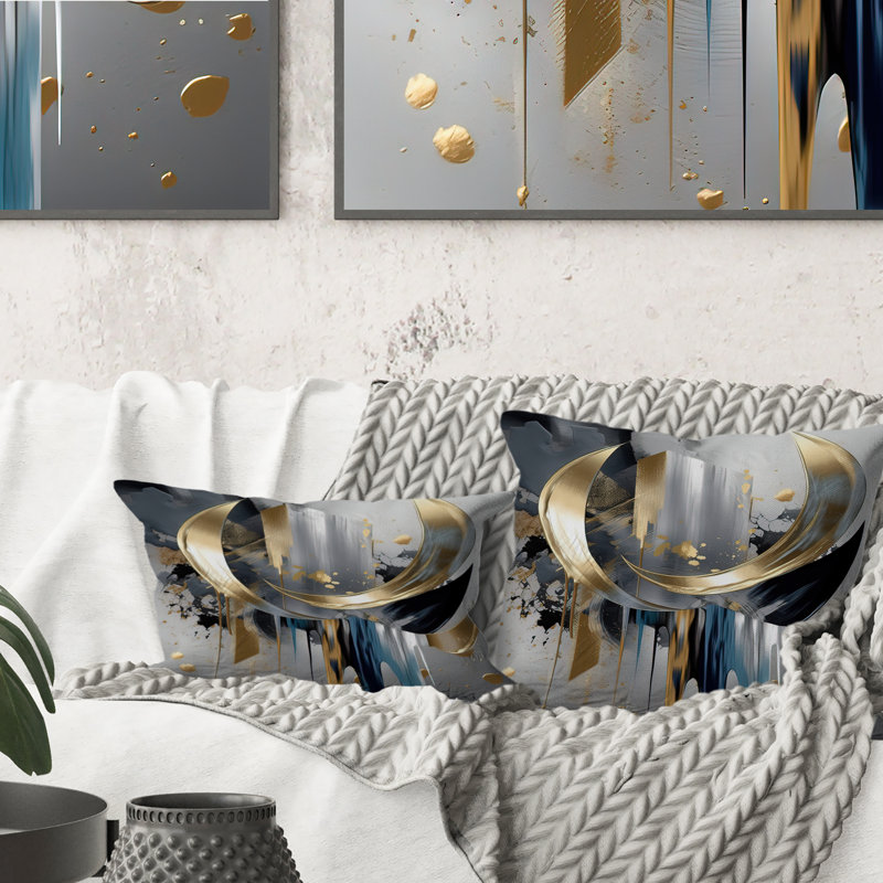 Abstract Shapes And Lines I - Coussin abstrait en marbre, 12" x 20"