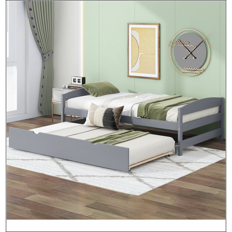 Lit plateforme avec lit gigogne, Gris