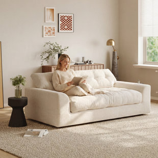 55.11" Extra Deep Beige Sparkle Chenille Loveseat