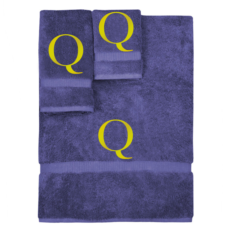 Ensemble de serviettes monogrammées - ensemble de 3 - lettre-bloc, Q, Marine / doré
