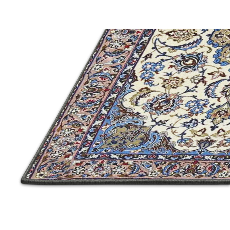 Tapis bleu/beige traditionnel Quynh, Rectangle 3 pi x 5 pi