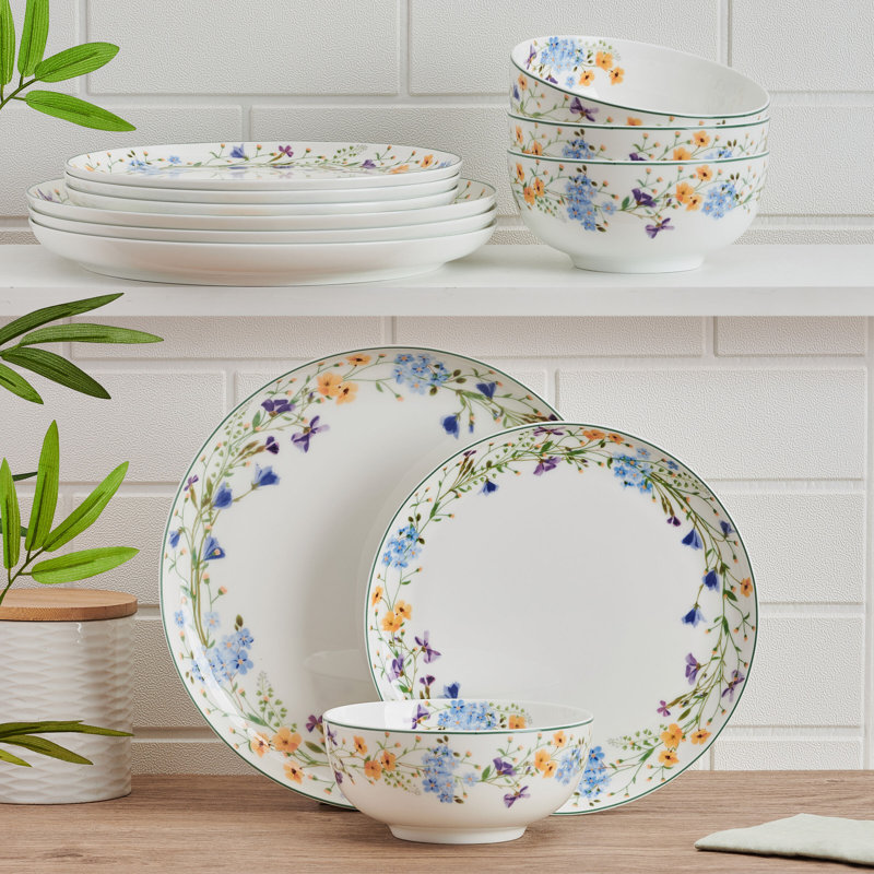 Service de table léger en porcelaine os 12 pièces Quinn, service pour 4