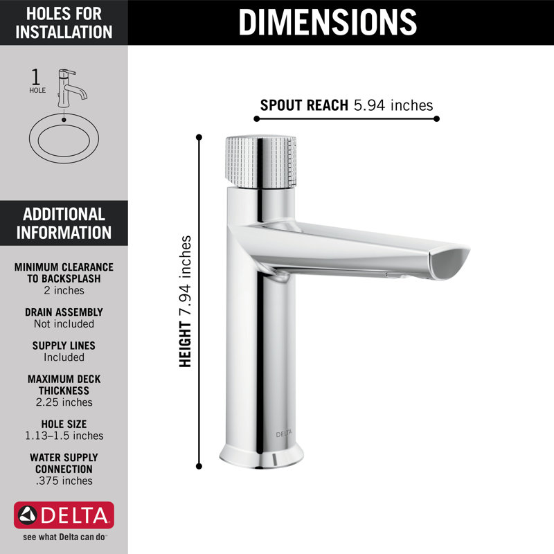 Robinet de salle de bain monotrou avec ensemble de drain Galeon, Chrome Lumicoat