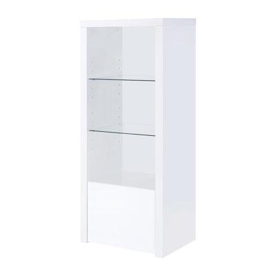3 - Shelf Media Tower with Storage Cabinet in White High Gloss