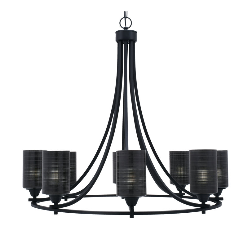 Lustre 8 lumières Paramount illustré avec verre matriciel de 4 po, Noir mat, Gris