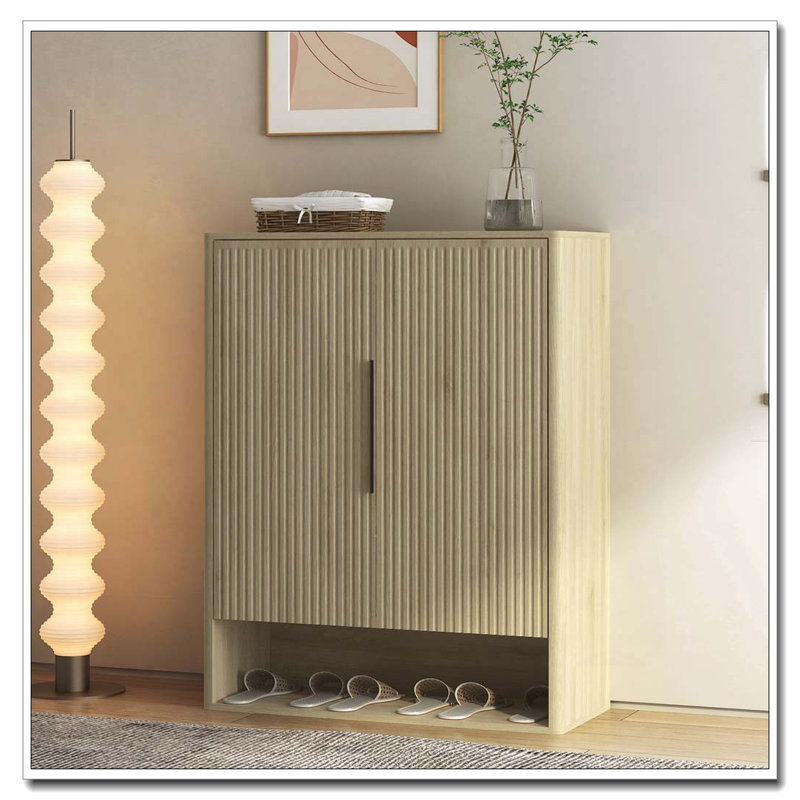 Armoire à chaussures en bois avec tablettes et portes réglables, Naturel