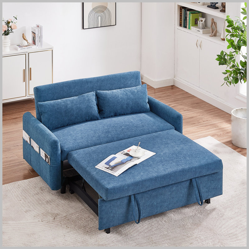 Canapé-lit moderne de 54,5 po Morisel, Microfibre bleue