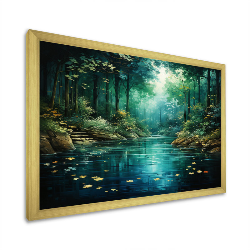 «Forest Emerald Canopy River», art mural sur toile, H 12 po x l 20 po x P 1 po, Cadre doré simple